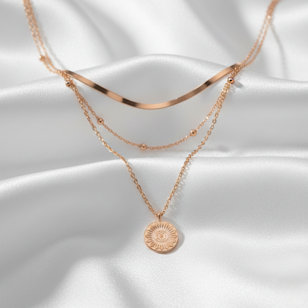 Colar Medalhão Circular Corrente Multinível