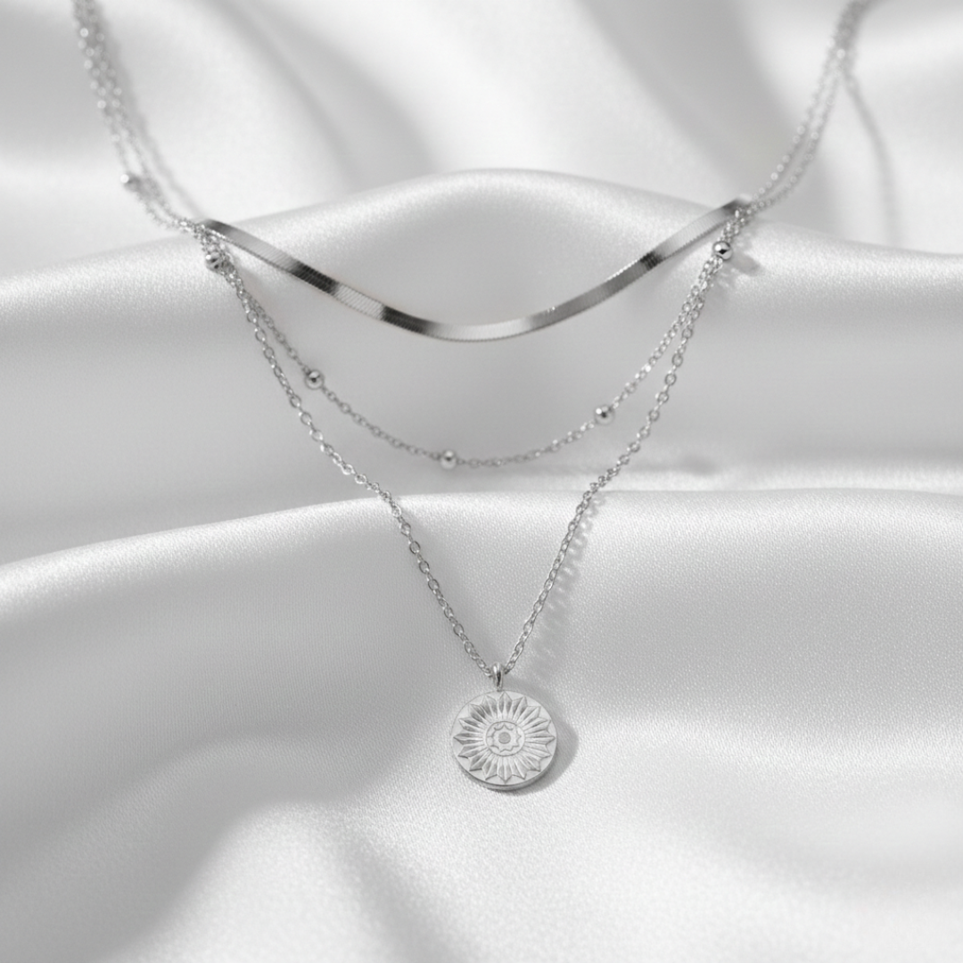 Colar Medalhão Circular Corrente Multinível