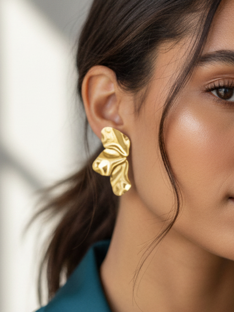 Brinco Feminino Orgânico Flor De Pétalas Banhado a Ouro 18K Prata 925 Vintage Design Minimalista Irregulares