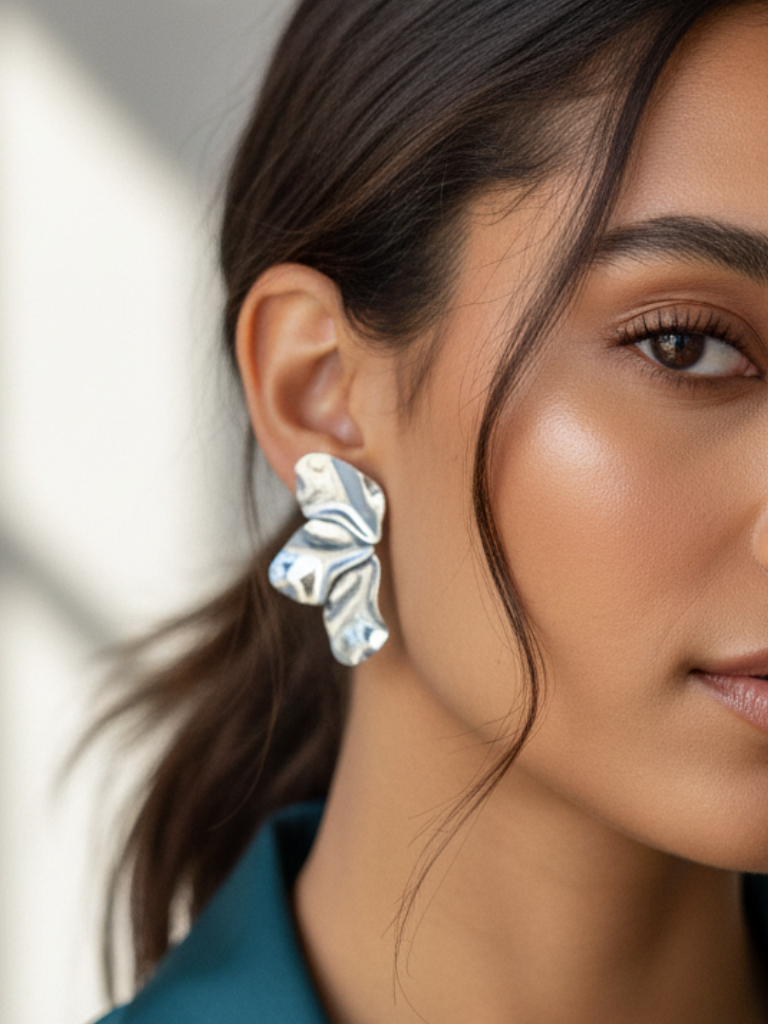 Brinco Feminino Orgânico Flor De Pétalas Banhado a Ouro 18K Prata 925 Vintage Design Minimalista Irregulares