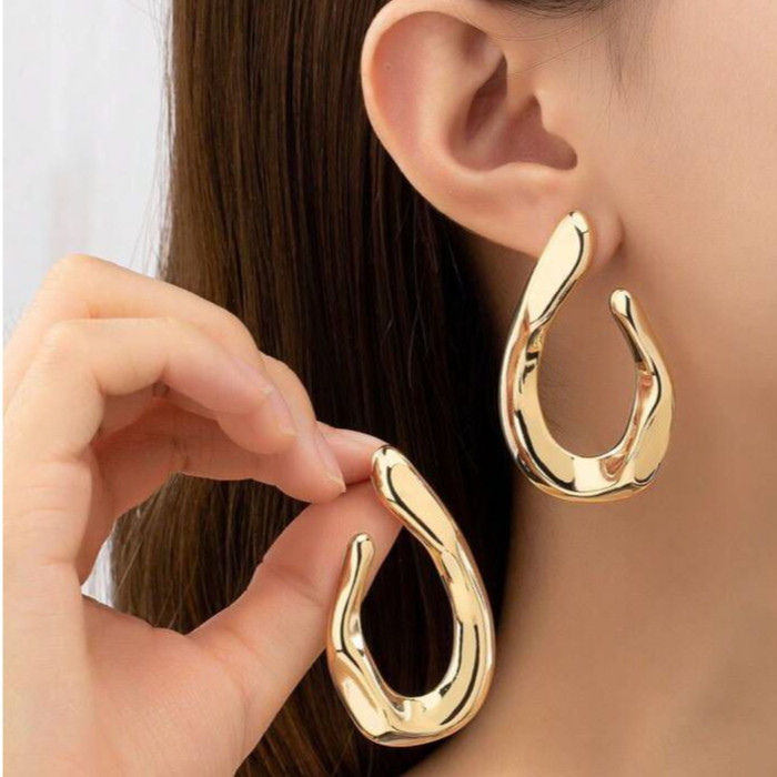 Brinco Organico Tendencia Formato de Gota D`Agua Duas Pontas Moda Blogueira